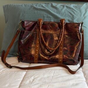 Patricia Nash Carducci English Mums Floral Leather Shoulder/Tote Bag